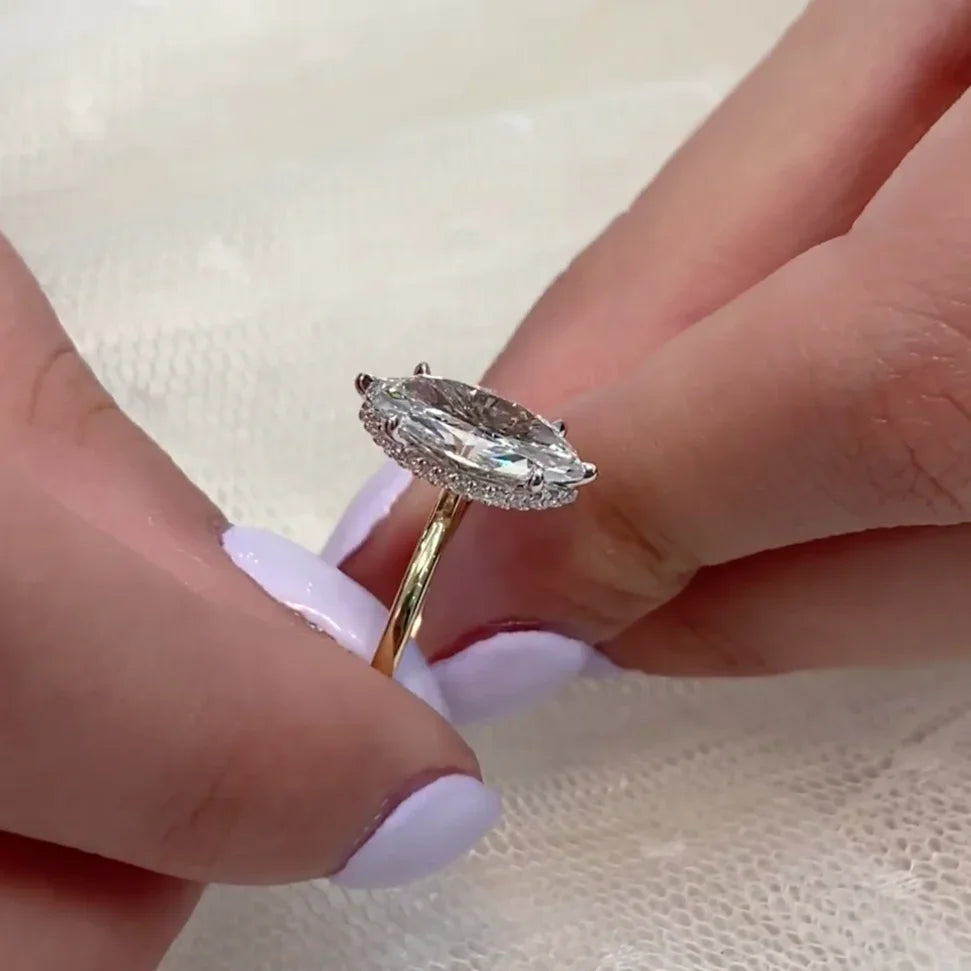 Marquise 2.00 CT Lab Grown Diamond Engagement Ring | Hidden Halo Solitaire | IGI Certified 