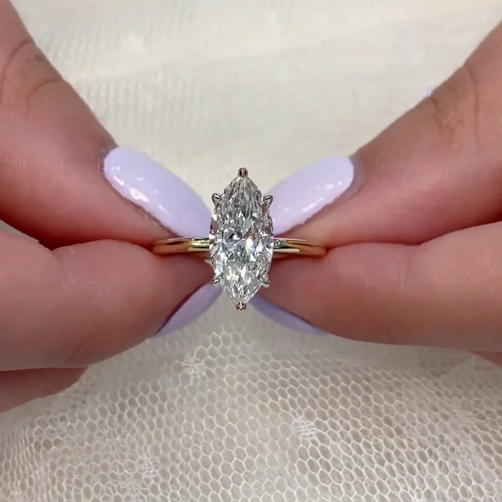Marquise 2.00 CT Lab Grown Diamond Engagement Ring | Hidden Halo Solitaire | IGI Certified | Wedding Ring | Bridal Ring | Promise Ring | Gift for Her
