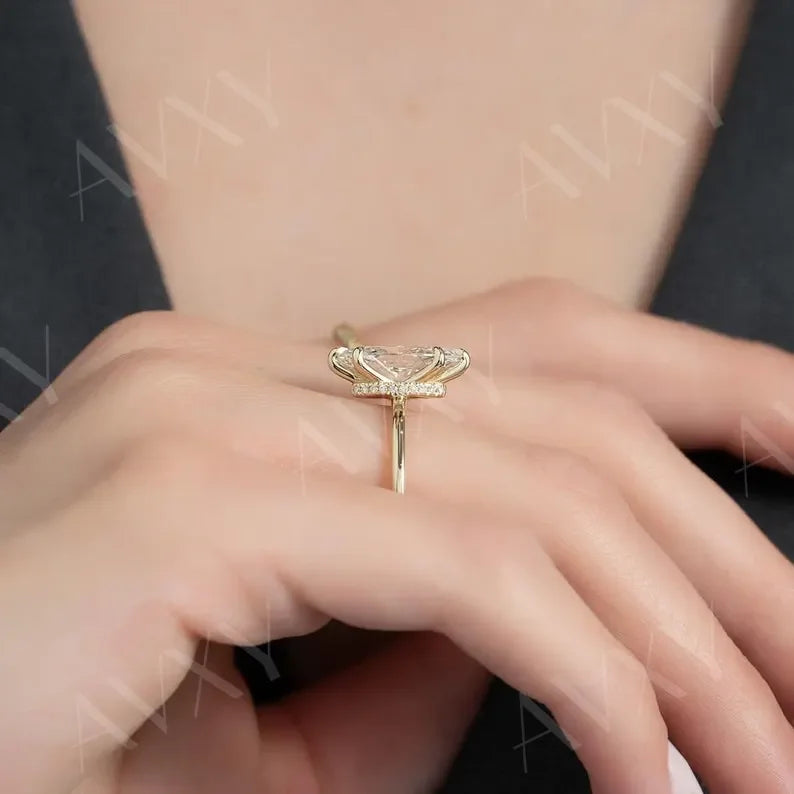Luxury Marquise 3.00CT Lab Grown Diamond Engagement Ring with Hidden Halo Solitaire, Proposal Ring, Bridal Wedding Jewelry Gift for Her
