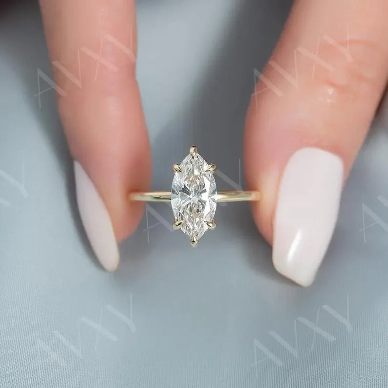 Marquise 3.00CT Lab Grown Diamond Engagement Ring Hidden Halo Solitaire Proposal Ring Wedding Ring Bridal Jewelry Luxury Gift for Her
