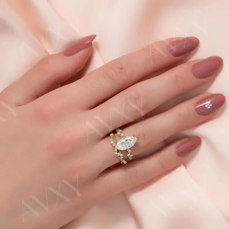 Marquise 3.00CT Lab Grown Diamond Engagement Ring | Twisted Pavé Band | Wedding Ring | Bridal Ring | Promise Ring | Luxury Gift for Her Jewelry
