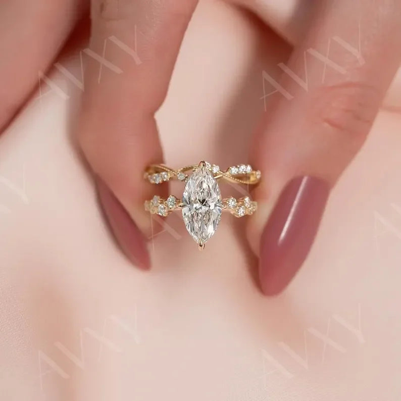 Marquise 3.00CT Lab Grown Diamond Engagement Ring with Twisted Pavé Band, Bridal Wedding Ring, Promise Ring, Luxury Gift for Her Elegant Jewelry
