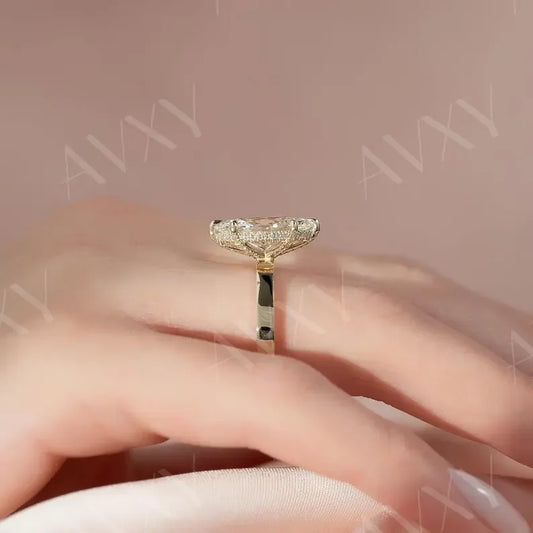 4.00CT Marquise Lab Grown Diamond Hidden Halo Solitaire Engagement Ring Wedding Ring Anniversary Gift for Wife Bridal Jewelry Luxury Ring
