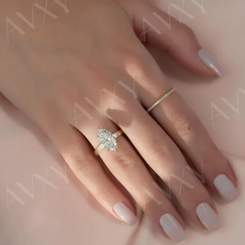 Luxury Marquise 4.00CT Lab Grown Diamond Engagement Ring with Hidden Halo Solitaire Design, Wedding Ring, Anniversary Gift for Wife Jewelry
