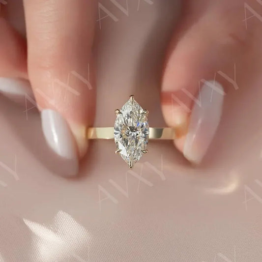 Marquise 4.00CT Lab Grown Diamond Engagement Ring Hidden Halo Solitaire Wedding Ring, Anniversary Ring, Gift for Wife, Luxury Bridal Jewelry
