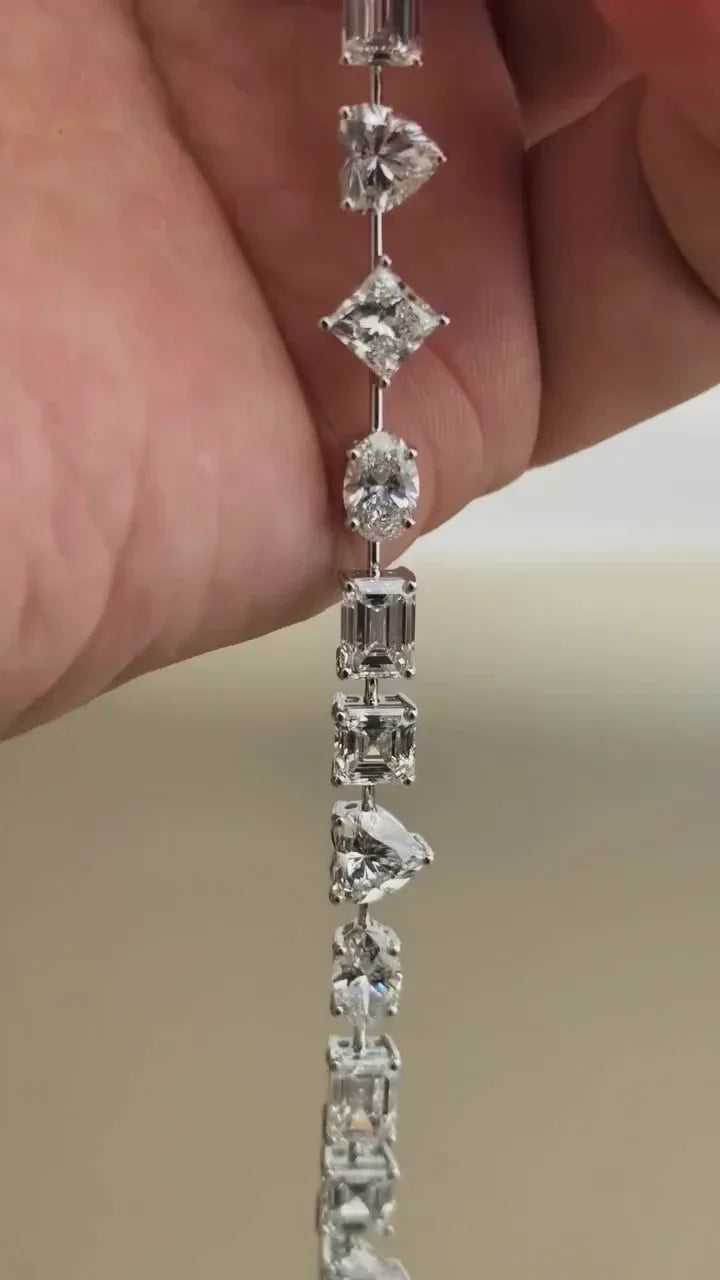 Multi Shape 10.50tcw Lab Grown Diamond Bracelet | Modern Unique Design | D-E-F Color | VVS–VS Clarity | IGI Certified | Ethical Bracelet 