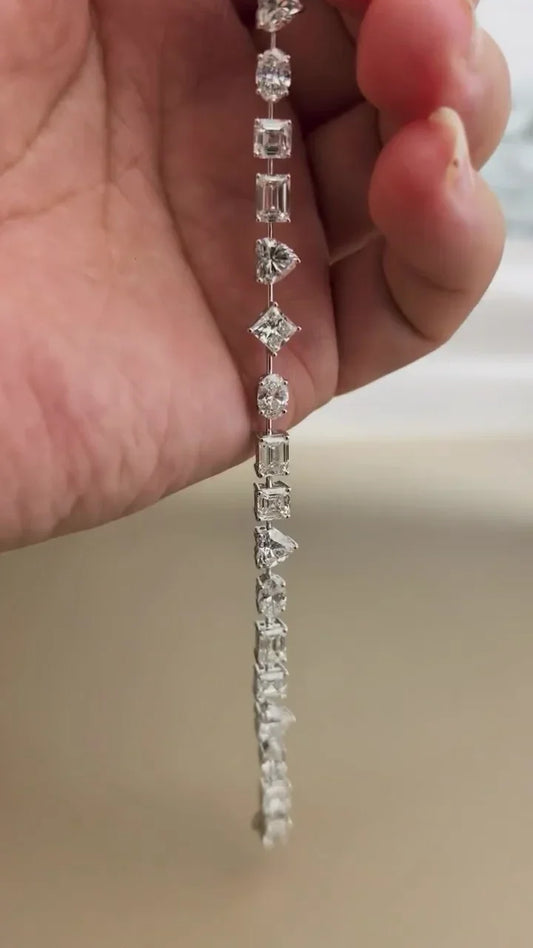 Multi Shape 10.50tcw Lab Grown Diamond Bracelet | Modern Unique Design | D-E-F Color | VVS–VS Clarity | IGI Certified | Ethical Bracelet 