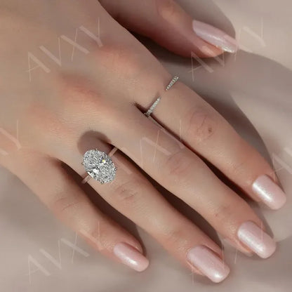 2.00CT Oval Lab Grown Diamond Double Hidden Halo Solitaire Engagement Ring Custom Made Birthday Gift Ring for Her Mom Wedding Jewelry Gift
