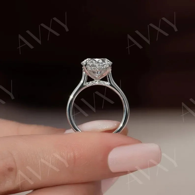 Oval 2.00CT Lab Grown Diamond Engagement Ring | Double Hidden Halo | Solitaire Design | Custom Made Ring | Birthday Gift for Her | Gift for Mom
