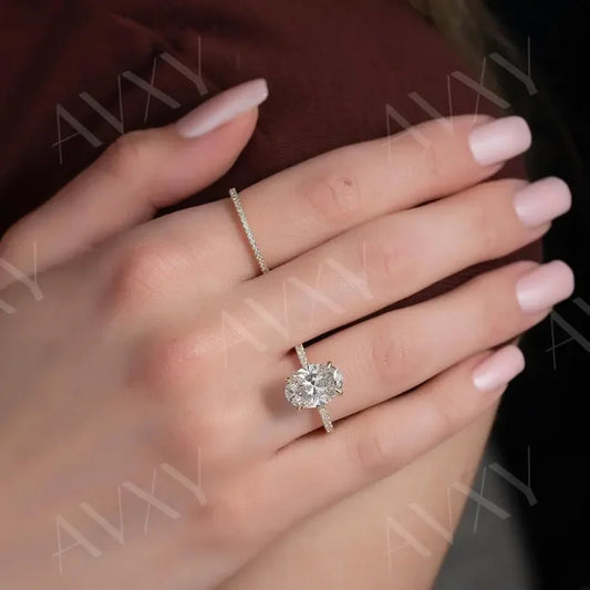 2.00CT Oval Lab Grown Diamond Hidden Halo Pavé Band Engagement Ring Wedding Ring Anniversary Gift Bridal Jewelry Luxury Ring for Her
