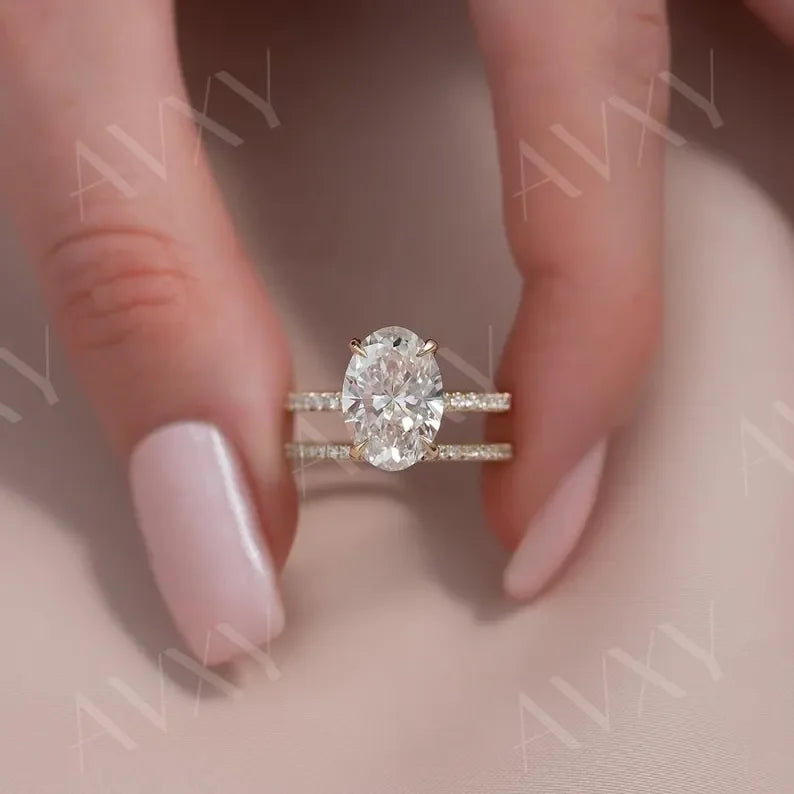 Oval 2.00CT Lab Grown Diamond Engagement Ring Hidden Halo Pavé Band Wedding Ring, Anniversary Gift Ring, Bridal Jewelry Luxury Gift for Her
