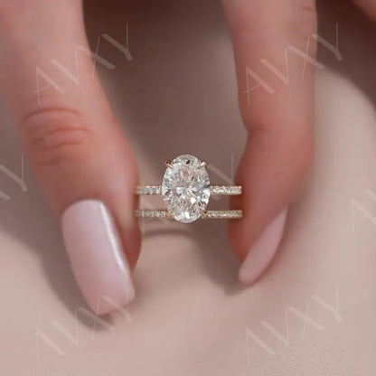 Oval 2.00CT Lab Grown Diamond Engagement Ring Hidden Halo Pavé Band Wedding Ring, Anniversary Gift Ring, Bridal Jewelry Luxury Gift for Her
