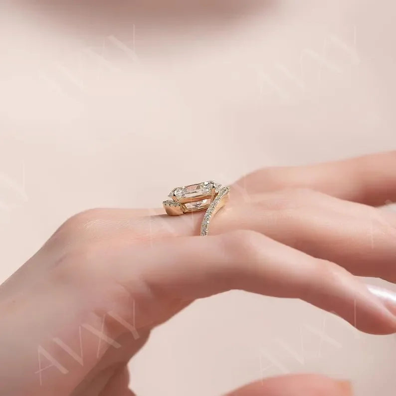 Oval 2.00CT Lab Grown Diamond Engagement Ring | Pavé Band | Bypass Shank | Promise Ring | Proposal Ring | Wedding Ring | Unique Gift for Her
