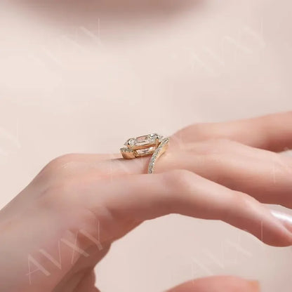 Oval 2.00CT Lab Grown Diamond Engagement Ring | Pavé Band | Bypass Shank | Promise Ring | Proposal Ring | Wedding Ring | Unique Gift for Her
