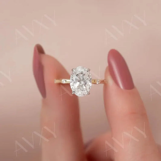 Oval 3.00CT Lab Grown Diamond Engagement Ring Hidden Halo Solitaire Promise Ring Proposal Ring Wedding Ring Luxury Gift for Her Jewelry
