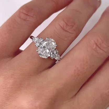 Oval 4.00 TCW Lab Grown Diamond Ring for Engagement with 3 CT Center and Six Side Stones, IGI Certified Wedding Ring Luxury Bridal Jewelry Gift
