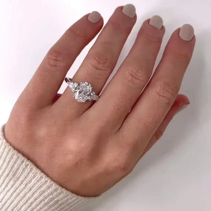 Oval 4.00 TCW Lab Grown Diamond Engagement Ring | 3 CT Center with Six Side Stones | IGI Certified 