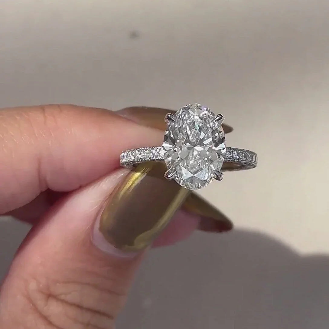 4.00 TCW Oval Lab Grown Diamond Engagement Ring 3.00 CT Center Stone Hidden Halo IGI Certified Bridal Wedding Ring Luxury Jewelry Gift
