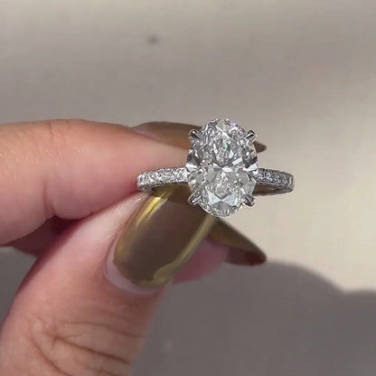 4.00 TCW Oval Lab Grown Diamond Engagement Ring 3.00 CT Center Stone Hidden Halo IGI Certified Bridal Wedding Ring Luxury Jewelry Gift
