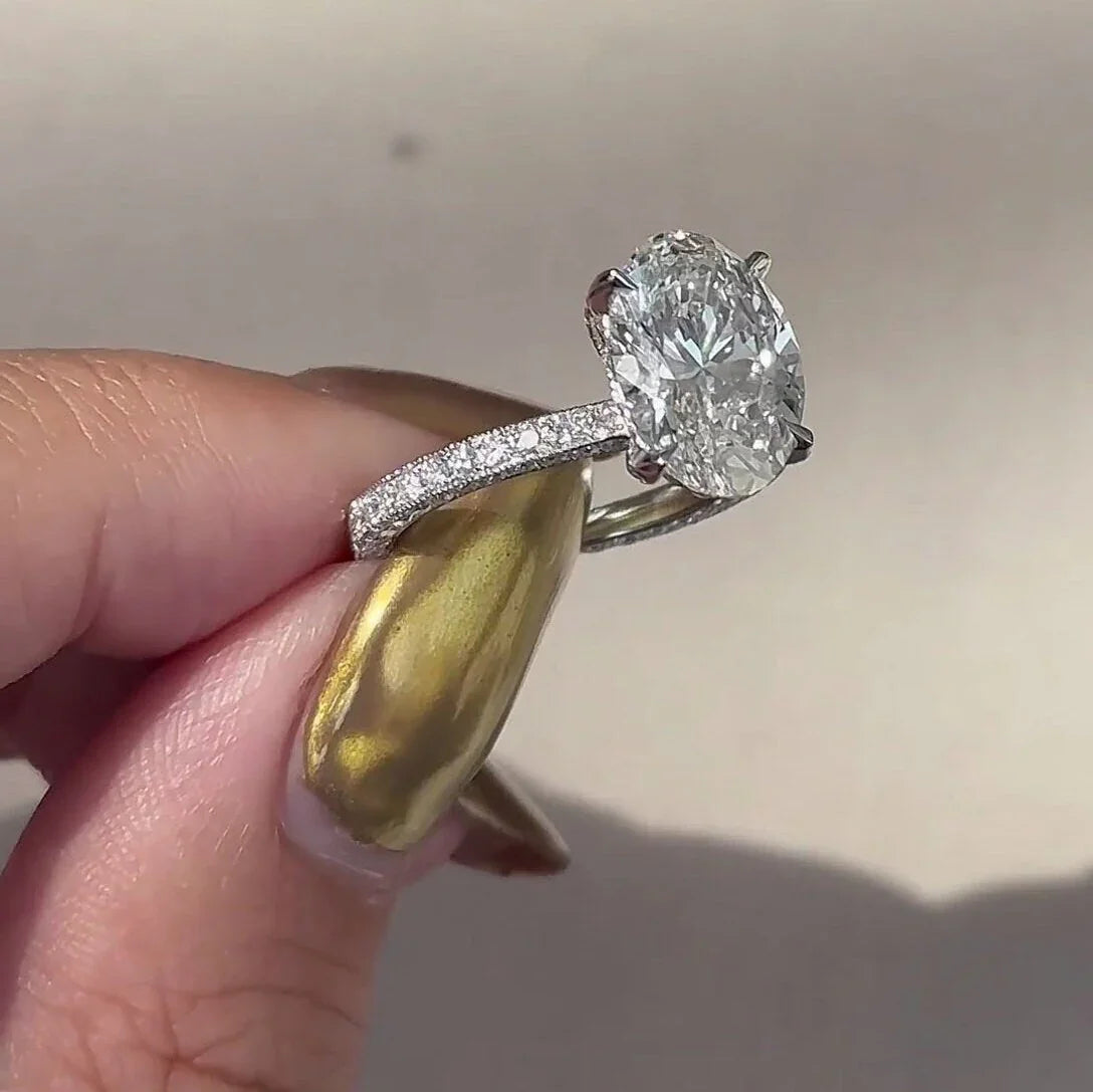 Oval 4.00 TCW Lab Grown Diamond Engagement Ring | 3.00 CT Center Stone | Hidden Halo | IGI Certified | Wedding Ring | Bridal Jewelry Gift
