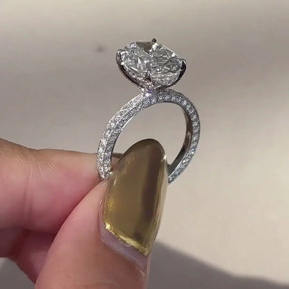 Oval 4.00 TCW Lab Grown Diamond Ring for Engagement with 3.00 CT Center Stone Hidden Halo, IGI Certified Wedding Ring Luxury Bridal Jewelry Gift
