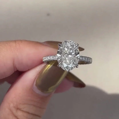 Oval 4.00 TCW Lab Grown Diamond Engagement Ring 3.00 CT Center Hidden Halo IGI Certified Wedding Ring Bridal Jewelry Luxury Gift for Her
