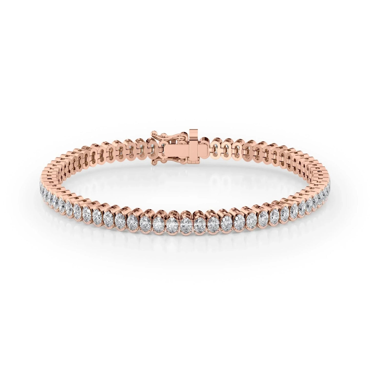 Oval Lab Grown Diamond Bezel Tennis Bracelet, EF Color, VS Clarity, IGI Certificate 