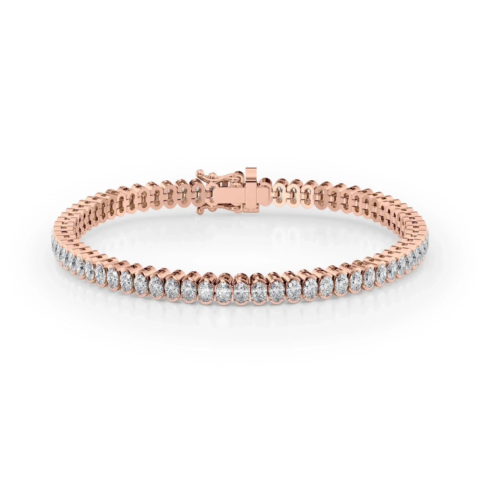 Oval Lab Grown Diamond Bezel Tennis Bracelet, EF Color, VS Clarity, IGI Certificate 