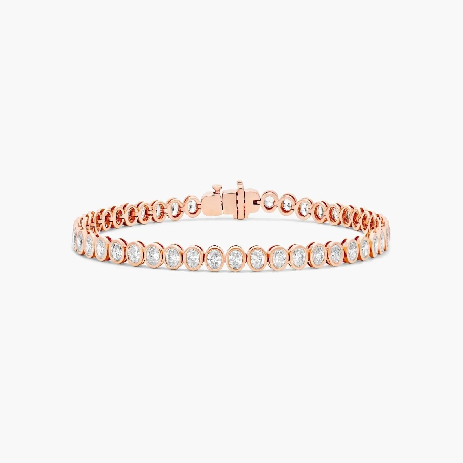 Oval Lab Grown Diamond Bezel Tennis Bracelet, EF Color, VS Clarity, IGI Certificate 