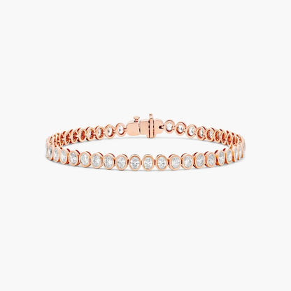 Oval Lab Grown Diamond Bezel Tennis Bracelet, EF Color, VS Clarity, IGI Certificate 
