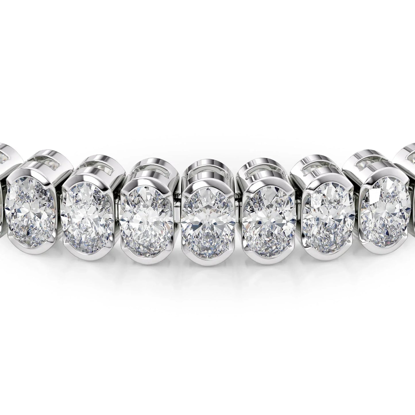 Oval Lab Grown Diamond Bezel Tennis Bracelet, EF Color, VS Clarity, IGI Certificate 
