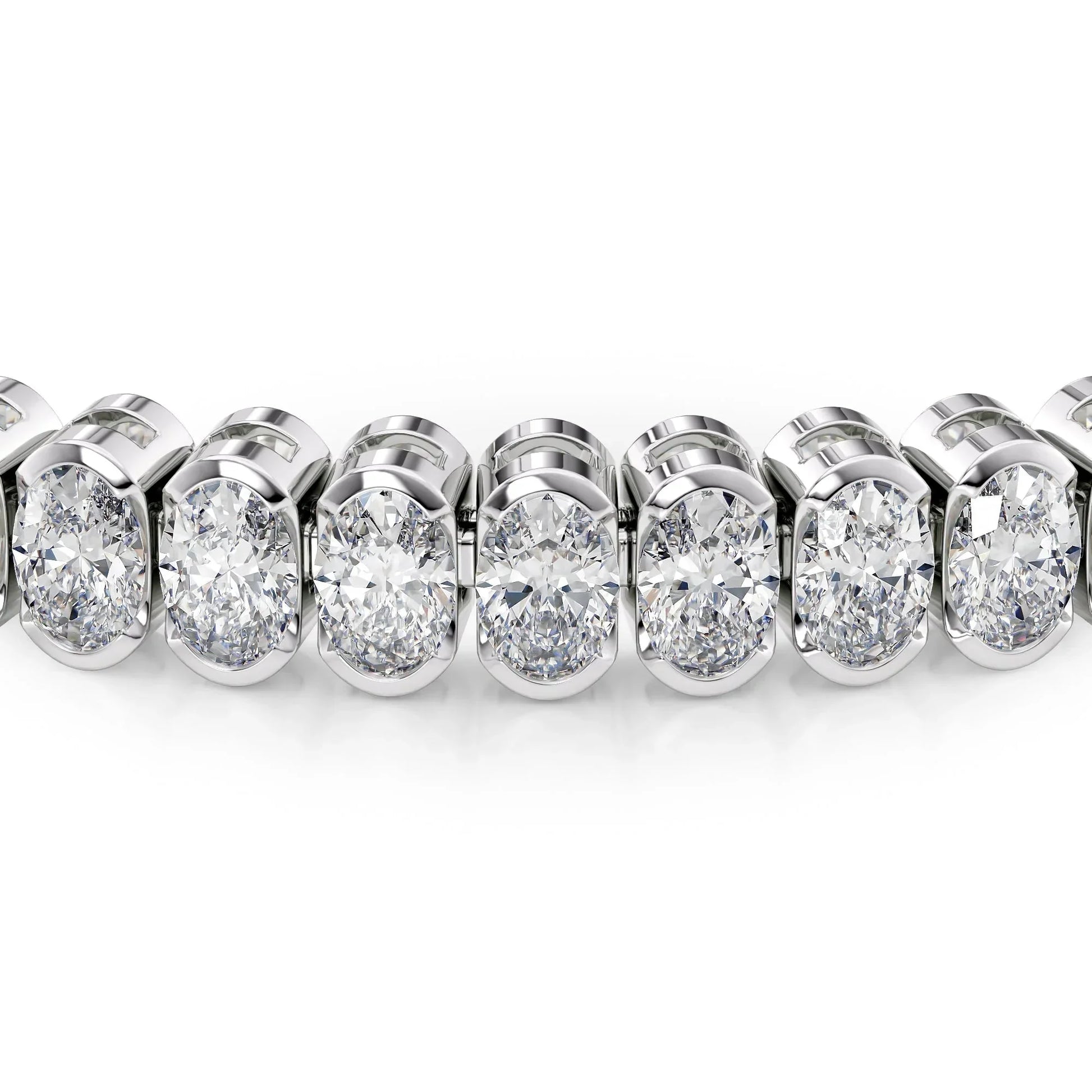 Oval Lab Grown Diamond Bezel Tennis Bracelet, EF Color, VS Clarity, IGI Certificate 