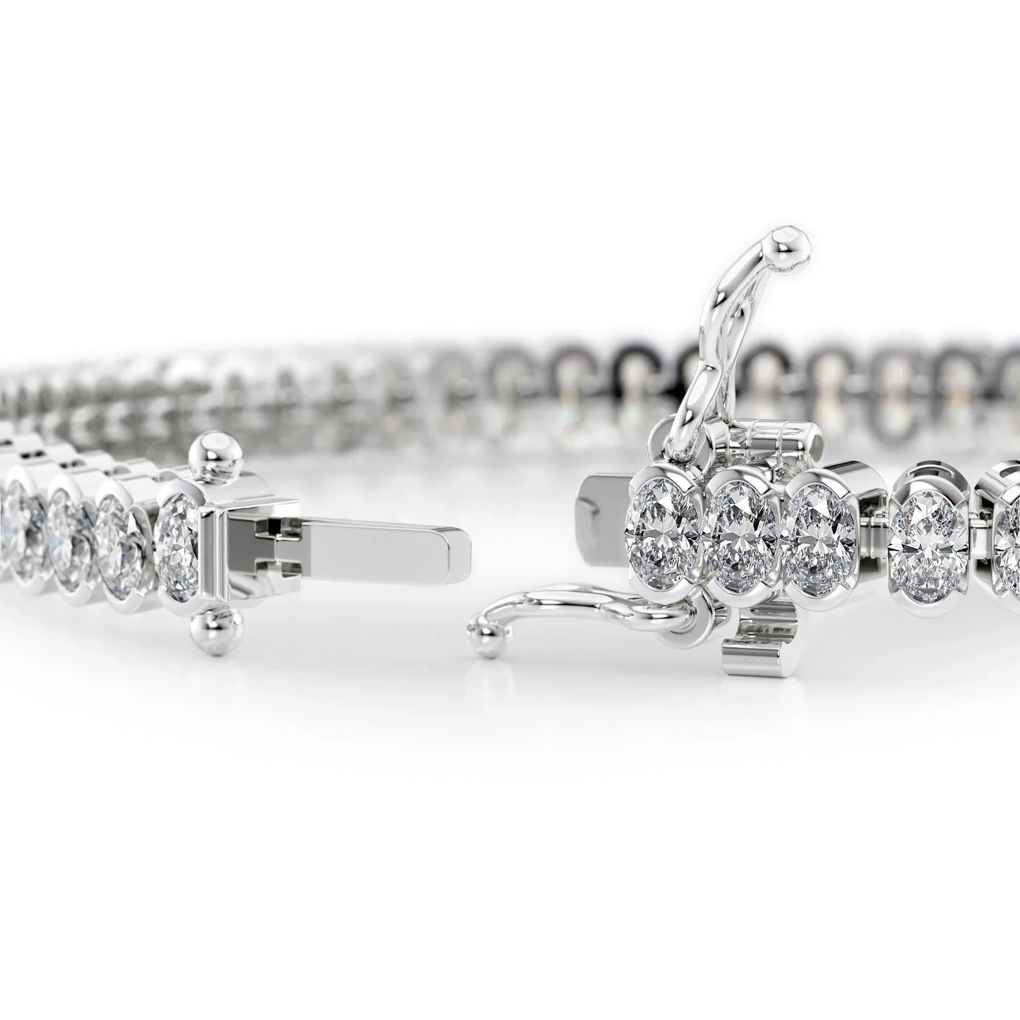 Oval Lab Grown Diamond Bezel Tennis Bracelet, EF Color, VS Clarity, IGI Certificate 