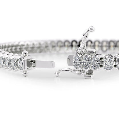 Oval Lab Grown Diamond Bezel Tennis Bracelet, EF Color, VS Clarity, IGI Certificate 