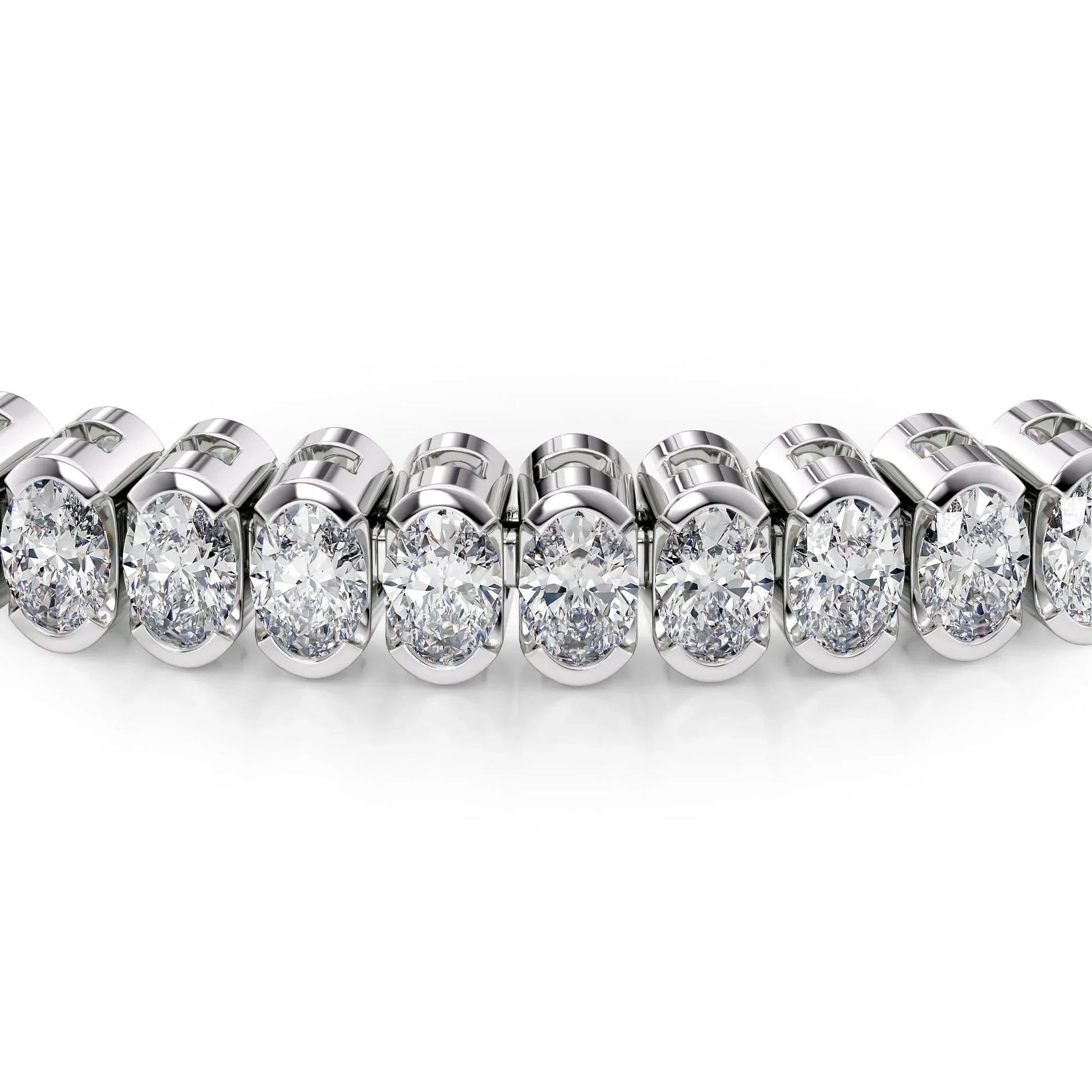 Oval Lab Grown Diamond Bezel Tennis Bracelet, EF Color, VS Clarity, IGI Certificate 
