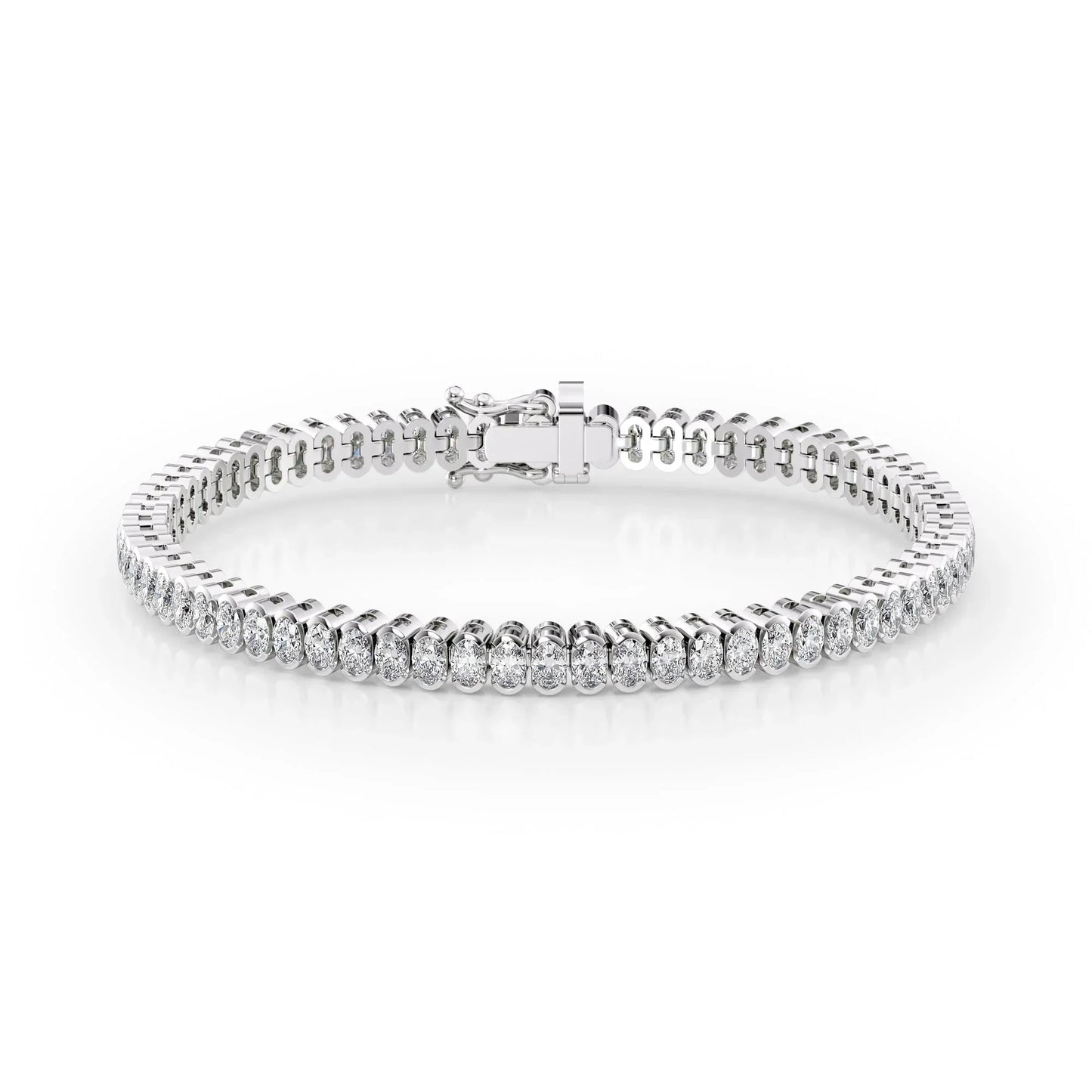 Oval Lab Grown Diamond Bezel Tennis Bracelet, EF Color, VS Clarity, IGI Certificate 