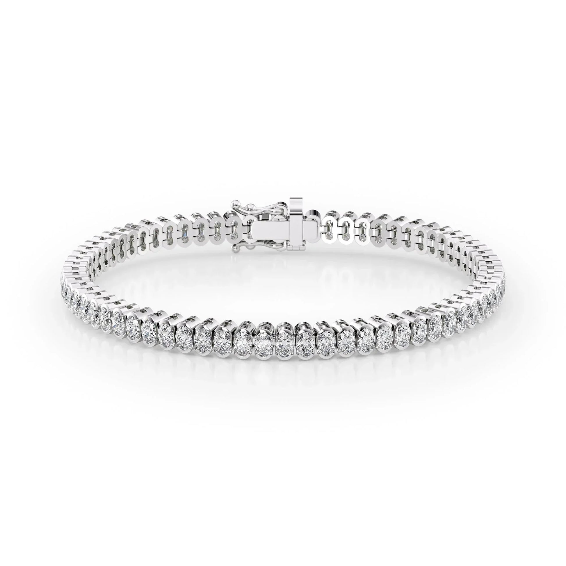 Oval Lab Grown Diamond Bezel Tennis Bracelet, EF Color, VS Clarity, IGI Certificate 