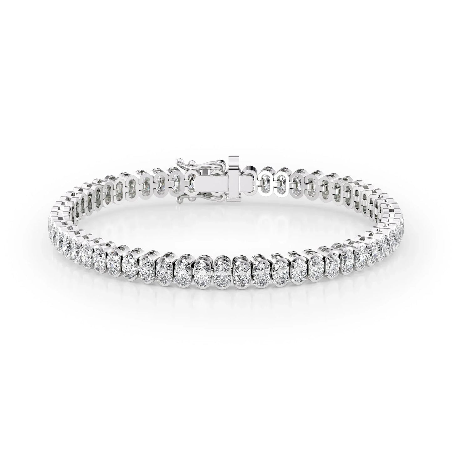 Oval Lab Grown Diamond Bezel Tennis Bracelet, EF Color, VS Clarity, IGI Certificate 
