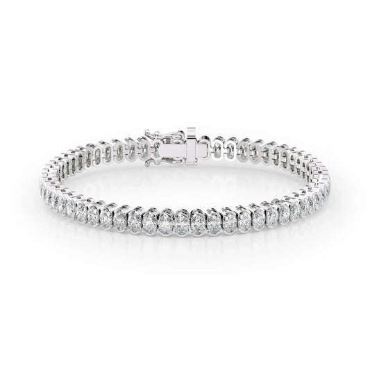 Oval Lab Grown Diamond Bezel Tennis Bracelet, EF Color, VS Clarity, IGI Certificate 