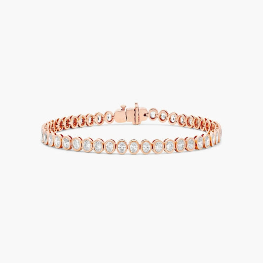 Oval Lab Grown diamond Bezel Tennis Bracelet, EF Color, VS Clarity, IGI Certified 4.56tcw 