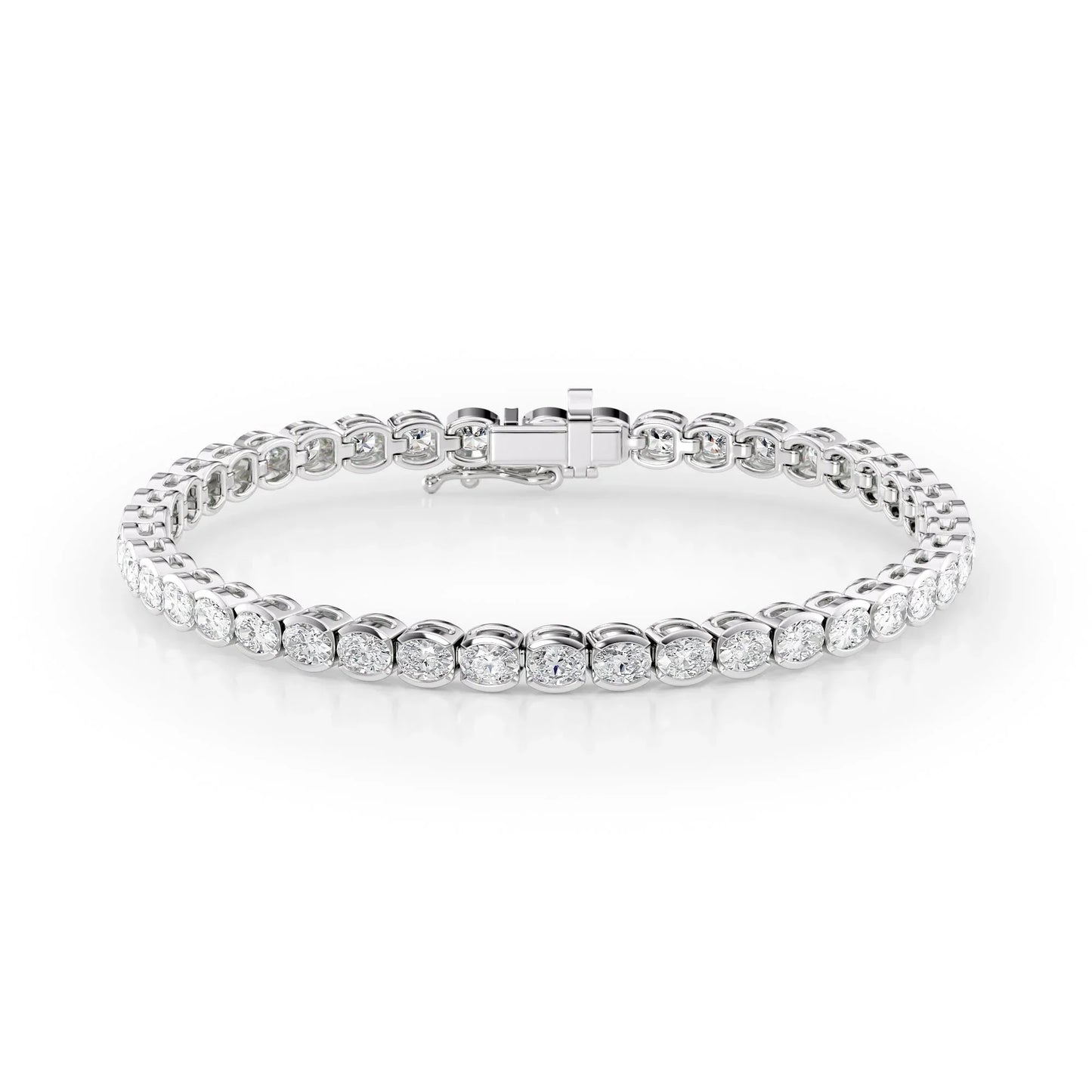 Oval Lab Grown Diamond East West Half Bezel Tennis Bracelet, EF Color, VS Clarity, IGI Certified 