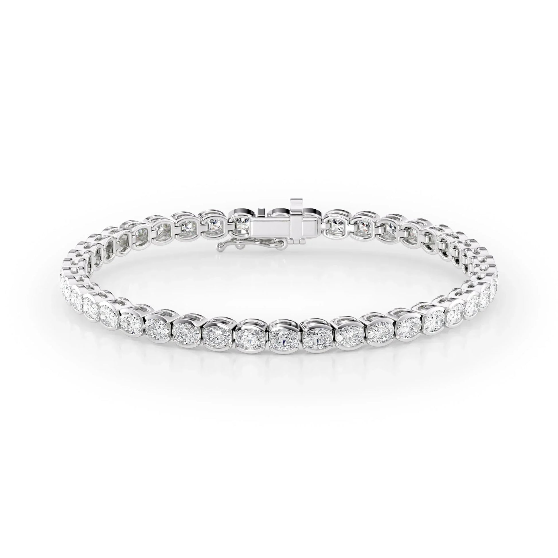 Oval Lab Grown Diamond East West Half Bezel Tennis Bracelet, EF Color, VS Clarity, IGI Certified 