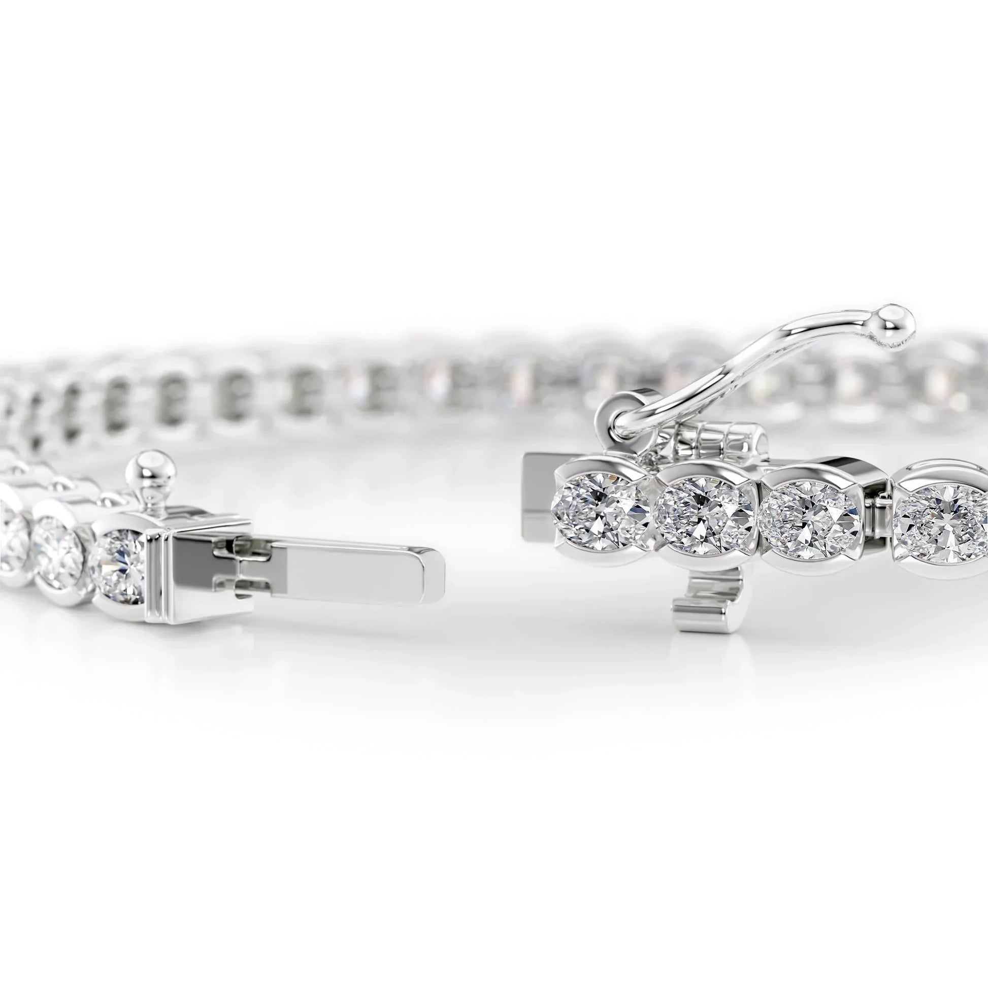 Oval Lab Grown Diamond East West Half Bezel Tennis Bracelet, EF Color, VS Clarity, IGI Certified 