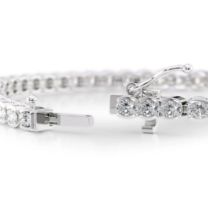 Oval Lab Grown Diamond East West Half Bezel Tennis Bracelet, EF Color, VS Clarity, IGI Certified 