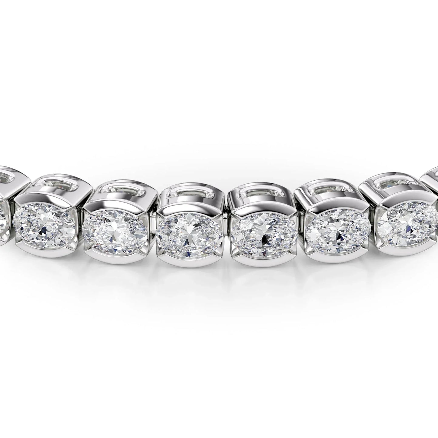 Oval Lab Grown Diamond East West Half Bezel Tennis Bracelet, EF Color, VS Clarity, IGI Certified 