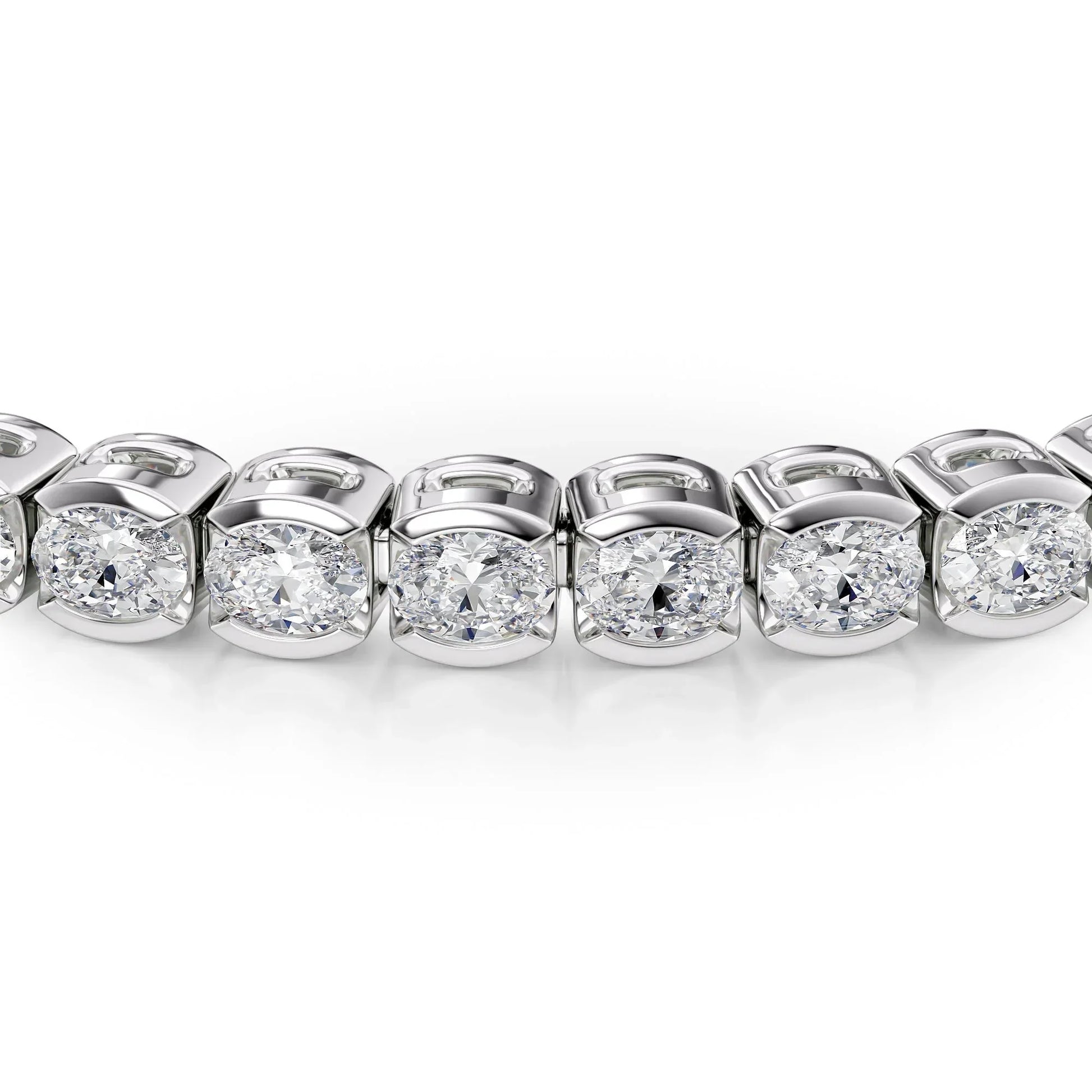 Oval Lab Grown Diamond East West Half Bezel Tennis Bracelet, EF Color, VS Clarity, IGI Certified 