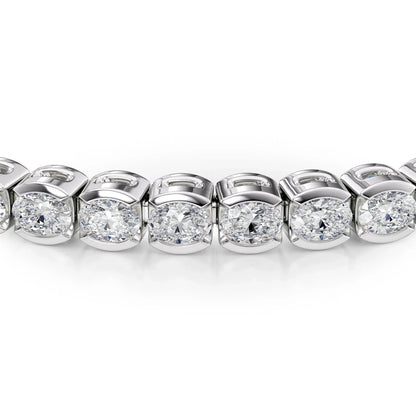 Oval Lab Grown Diamond East West Half Bezel Tennis Bracelet, EF Color, VS Clarity, IGI Certified 