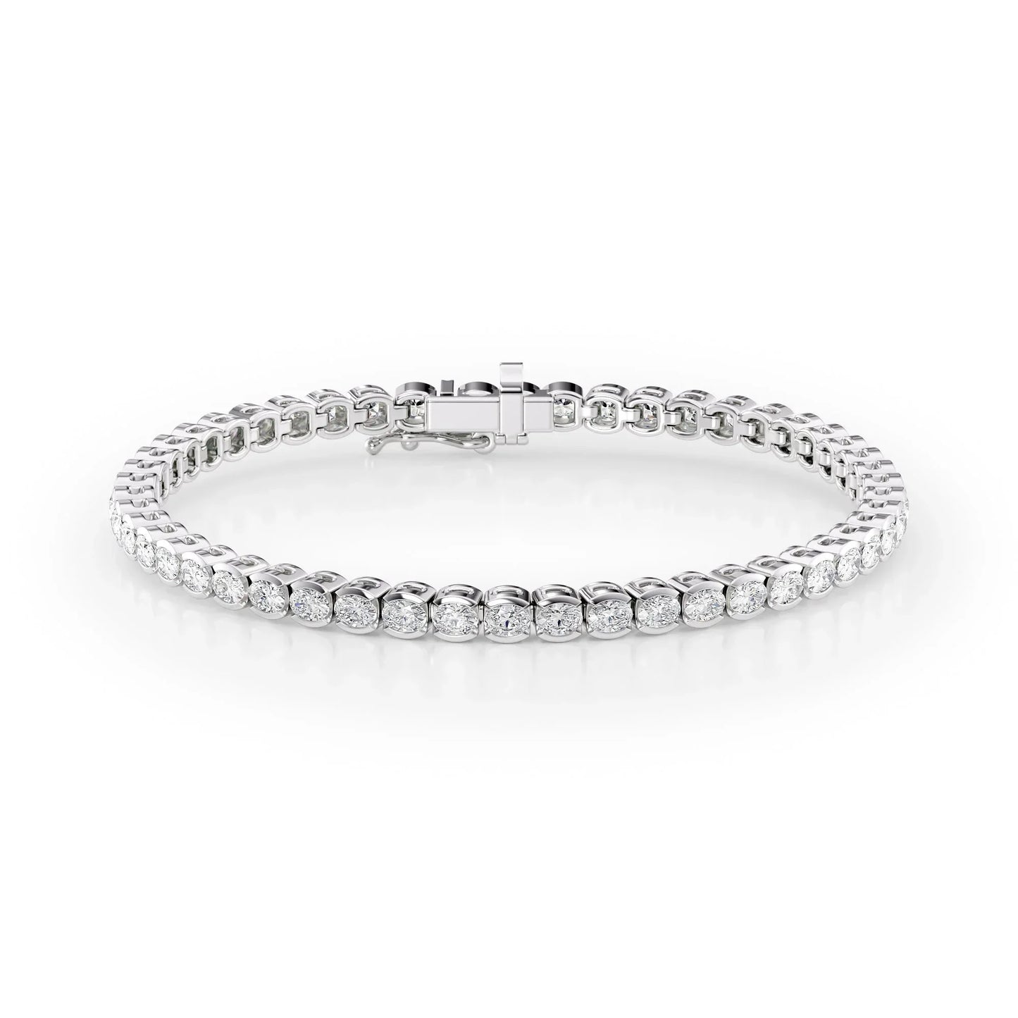 Oval Lab Grown Diamond East West Half Bezel Tennis Bracelet, EF Color, VS Clarity, IGI Certified 