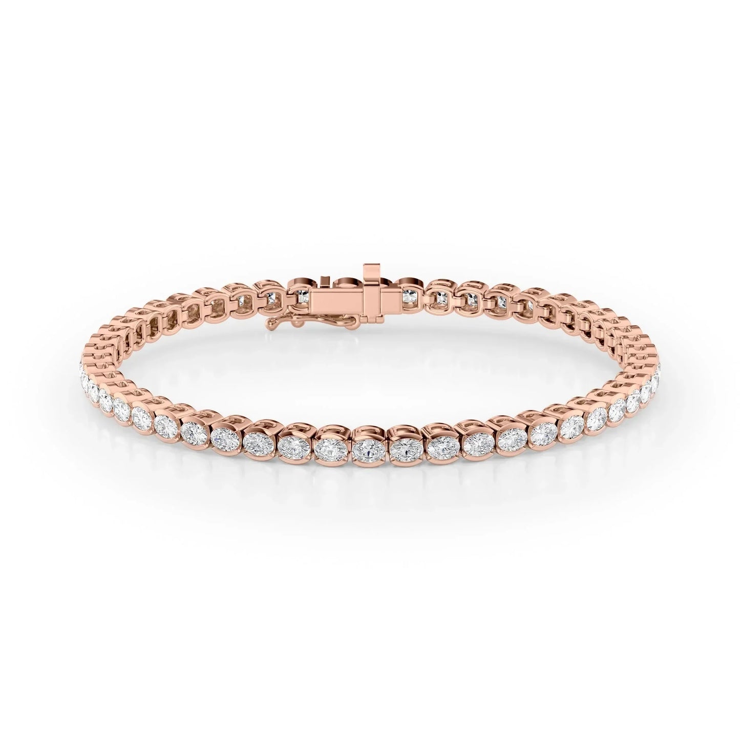 Oval Lab Grown Diamond East West Half Bezel Tennis Bracelet, EF Color, VS Clarity, IGI Certified 