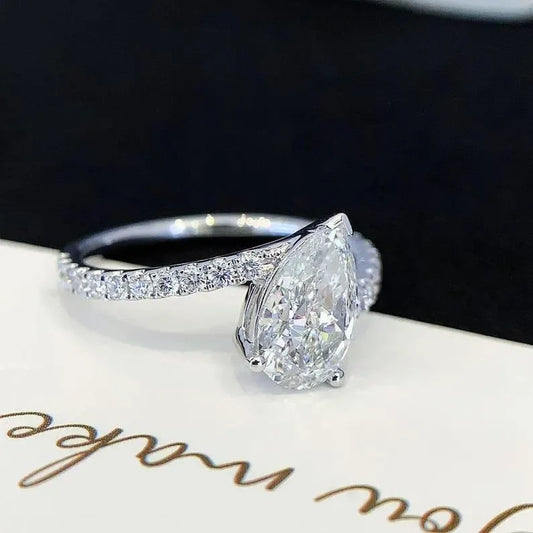 Luxury Pear 2.00CT Lab Grown Diamond Engagement Ring with Bypass Basket Setting, Bridal Wedding Ring, Promise Ring, Elegant Gift for Her Jewelry
